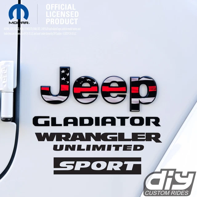 JEEP WRANGLER JL Gladiator Fender Emblem Overlay Decals Thin Red Line