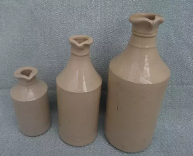 Beautiful Trio of Antique Stoneware Ink Bottles