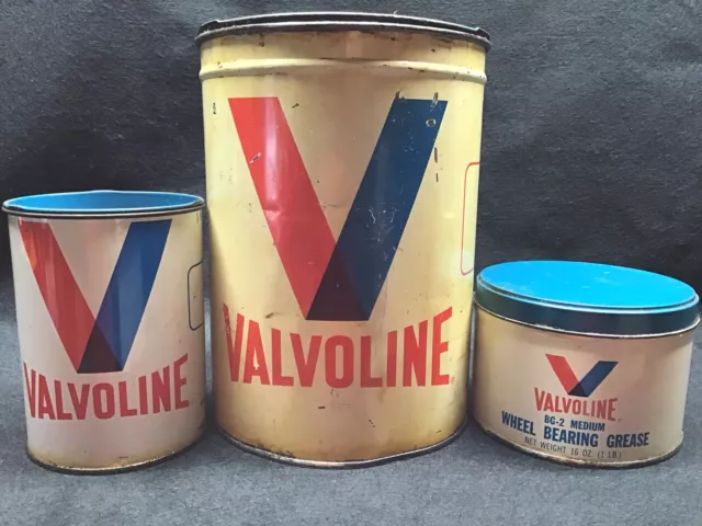 Vintage Valvoline Grease Cans 2 One Pound & 1 Five Pound Partially Full￼ Cool !