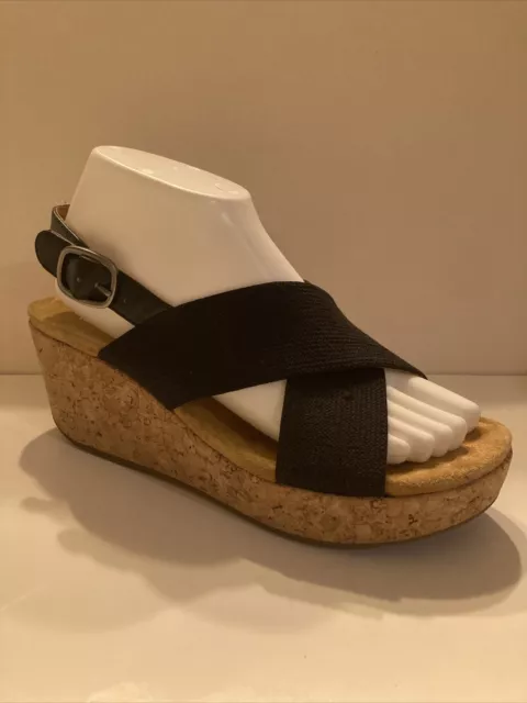 Michelle D Womens Size 8.5M Black Cork Wedge Sandals Open Toe Slingback Heels