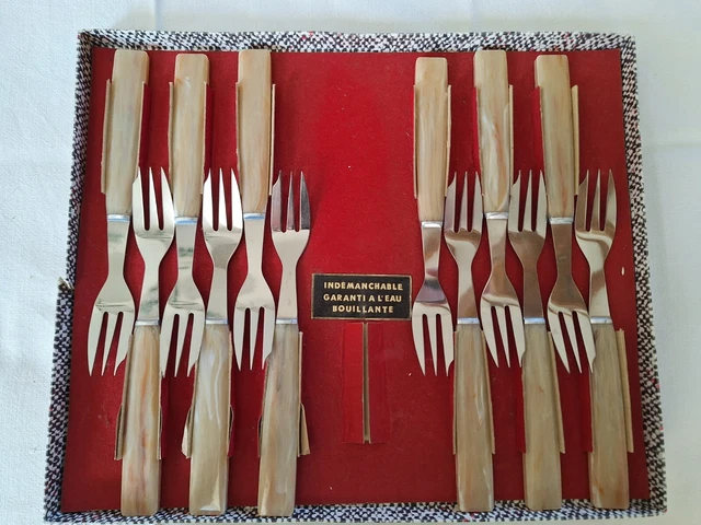 Coffret De 12 Fourchettes à Dessert Inox Manches Plastique Caramel - Vintage