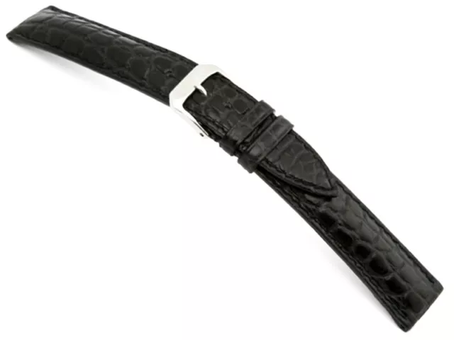 Bracelet montre en alligator fait main noir mat 18mm 19mm 20mm 22mm NEUF
