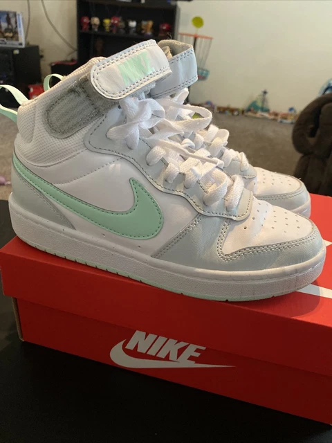NIKE SIZE 4 YOUTH All Day Play High Top Sneakers White Mint Gray CD7782-011 NIKE SIZE 4 YOUTH All Day Play High Top Sneakers White Mint Gray CD7782-011