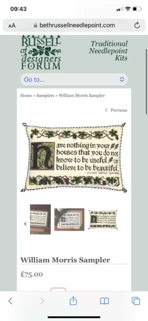 Beth Russell Tapestry Needlepoint Kit William Morris Sampler Designers Forum New