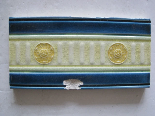 Antique Victorian Pilkingtons Moulded And Majolica Glazed 6" X 3"  Border Tile