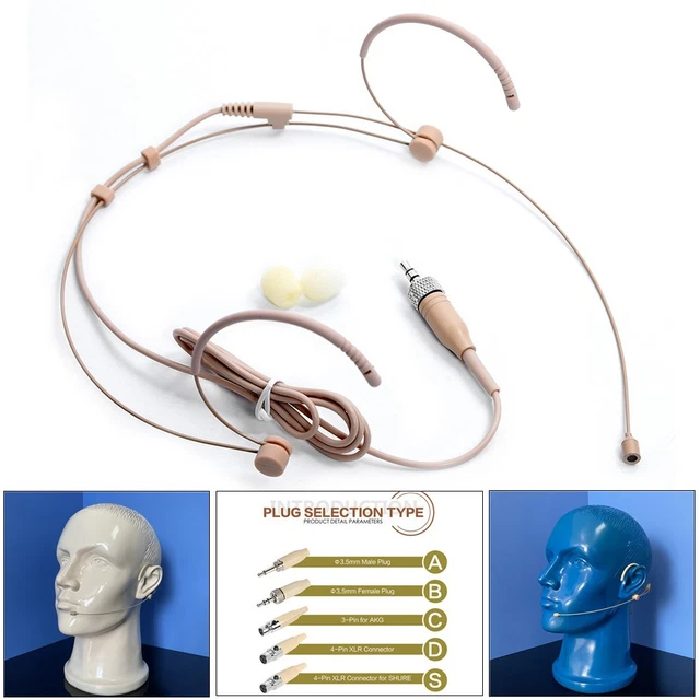 New Single Earhook Headset Microphone 3.5mm Jack TRS Lockable Beige Headworn Mic For Sennheiser Wireless Bodypack System