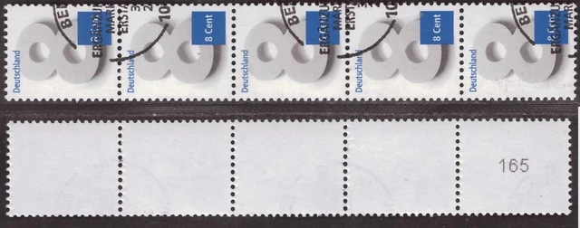 492  Bund, BRD, MiNr. 3188 R, 5er-Streifen, 3-stel. ungerade,ESST, Originalgummi