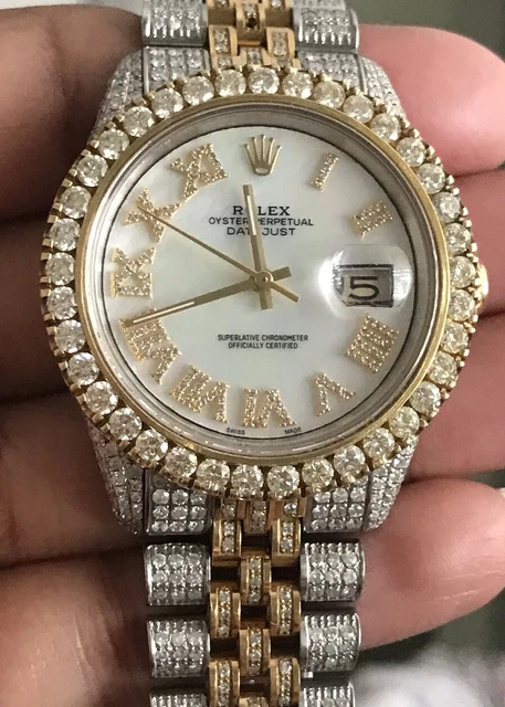 Rolex Datejust 16233 Oyster Perpetual Gold & Steel 11Ct Aftermark Diamonds Watch Rolex Datejust 16233 Oyster Perpetual Gold & Steel 11Ct Aftermark Diamonds Watch