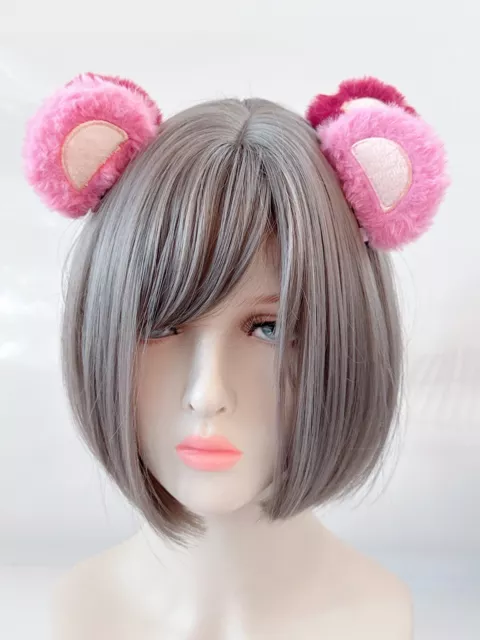 Women Girls Pink Fluffy Cute Round Bear Ears Animal Koala Hair Clips