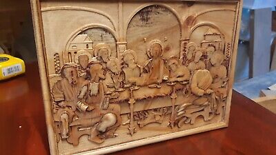 wood art relief last supper on plywood with reminiscent of sea-shell cameos 