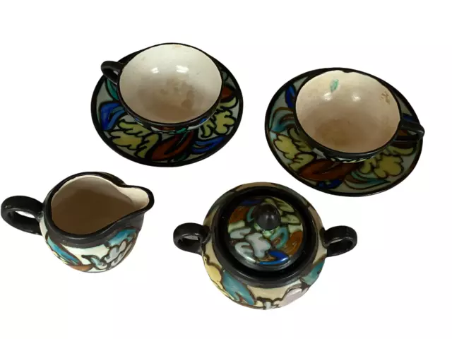 Ancien Service Café Tasse Sucrier Pot A Lait Céramique Signe Belgium