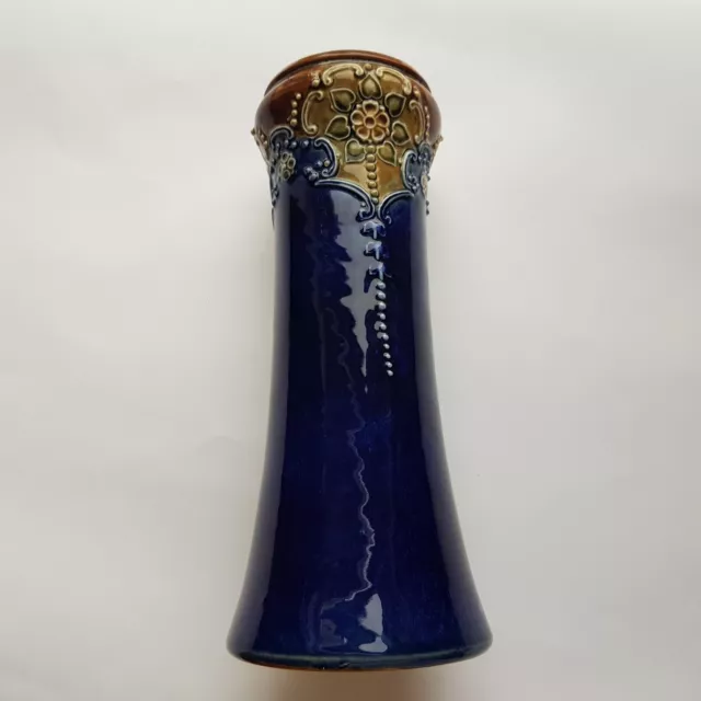 Antique Royal Doulton Lambeth Ceramic blue glazed vase 22cm Victorian England