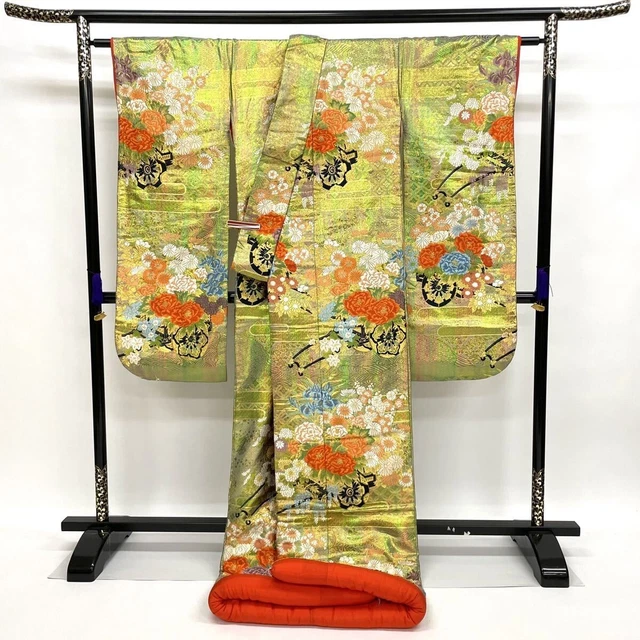 Japanese Kimono Uchikake Luxurious Wedding Embroidery Pure Silk Green K453 2