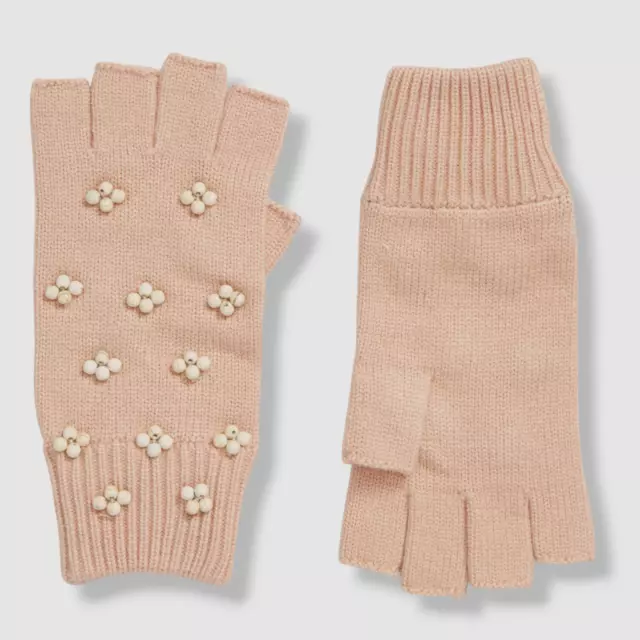 $95 Lele Sadoughi Women Pink Pearl Snowflake Knit Fingerless Gloves One Size