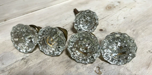 Vintage lot of (5)  five 12 point crystal glass Door Knobs
