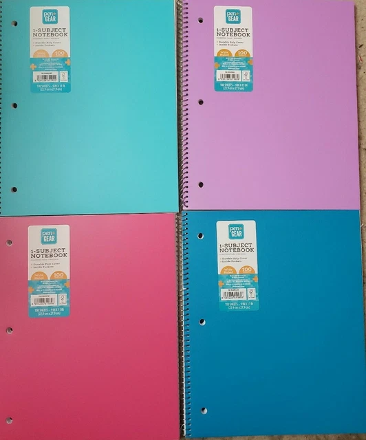 LOT OF 4 Pen+Gear 1 Subject Poly Notebook 100 Sheets Multi Color Wide