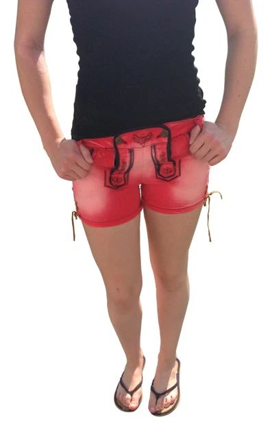 Pantaloni folcloristici pantaloni in pelle effetto jeans pantaloncini jeans folcloristici donna denim rosso vegano L