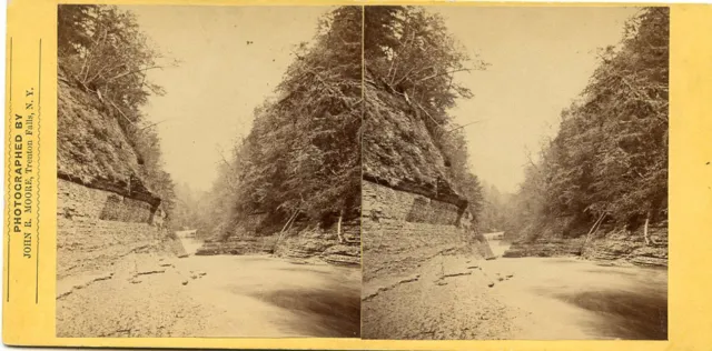 John R. Moore Stereoview Trenton Falls Ny From Foot Of Stairs Looking Up