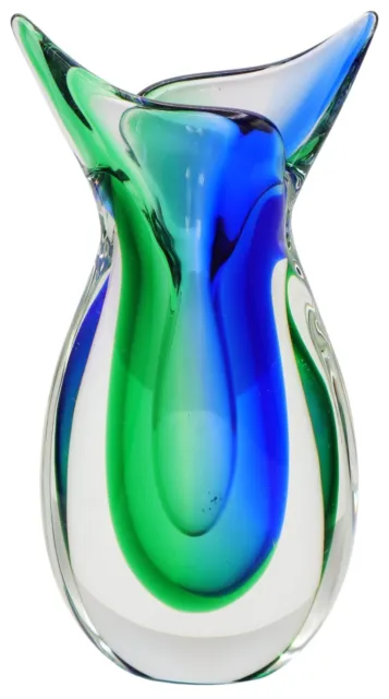 Small 6" Blue and Green Murano Glass Style Bud Vase