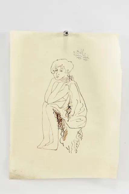 L85T21 estate Ernesto de Fiori (1884-1945) feather/ink, squatting woman