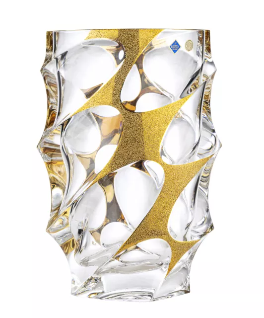 Bohemia Jihlava JS30873 10" CALYPSO Vase with Golden Ice and Top Rim