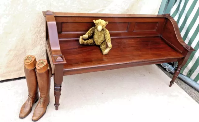 Antique  19th Century Country House Mahogany Hall/ Window Seat Bench