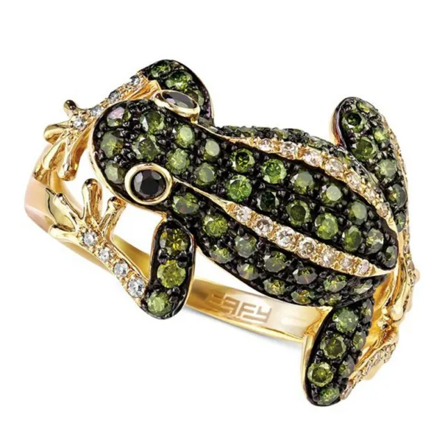 Pretty 18K Gold Plated Frog Ring Women Green Punk Party Jewelry Gift Size 6-10