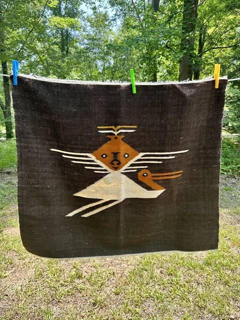 Vintage Mexican Aztec Wool Textile - Tapestry with Bird