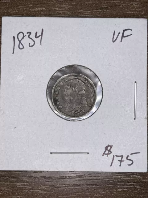 1834 Capped Bust Half Dime 1/2 10c  Philadelphia Mint Silver Coin VF Details