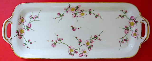Plat à cake en porcelaine de Limoges à décor de fleurs de cerisier