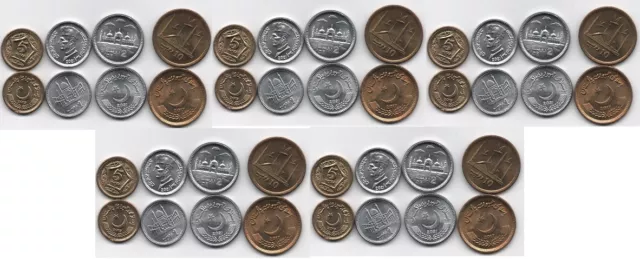 Pakistan - 5 pcs x set 4 coins 1 2 5 10 Rupees 2017 - 2021 aUNC / UNC Lemberg-Zp
