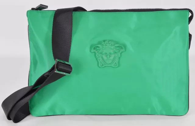 NEW Versace $1,390 Bright Green Nylon Medusa Crossbody Messenger Bag Purse