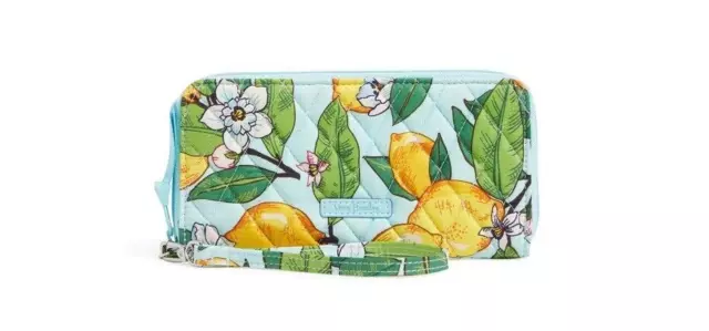 NWT $75 Vera Bradley RFID Accordion Wristlet Zip-Around Wallet in Lemon Grove