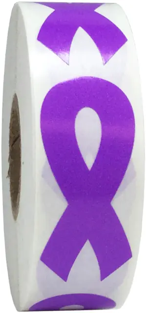 Purple Awareness Ribbon Stickers, 1 x 2 Inches, 500 Labels Total