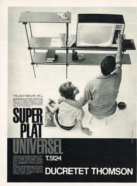 PUBLICITE ADVERTISING  1960   DUCRETET THOMSON  téléviseur super plat