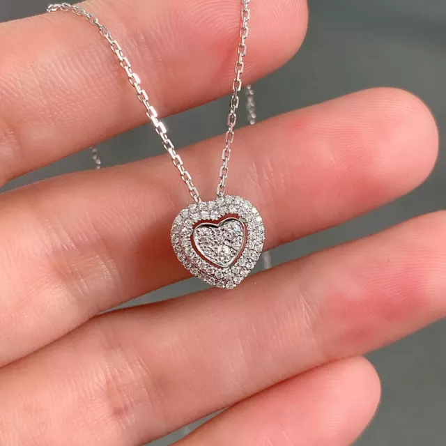 Elegant Women Heart 925 Silver Necklace Pendant Cubic Zircon Wedding Jewelry