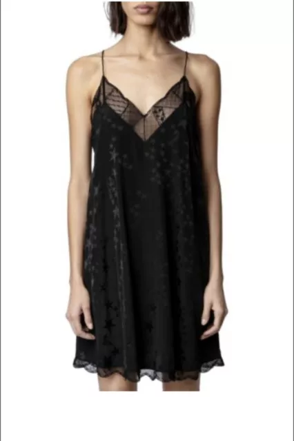 Zadig & Voltaire Noir Stars Slip Dress Size Large $498 Retail Very 90s!⚡️⚡️⚡️