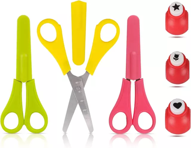 kuou 3 Pcs Children Safety Scissors Set, Spring Loaded Plastic