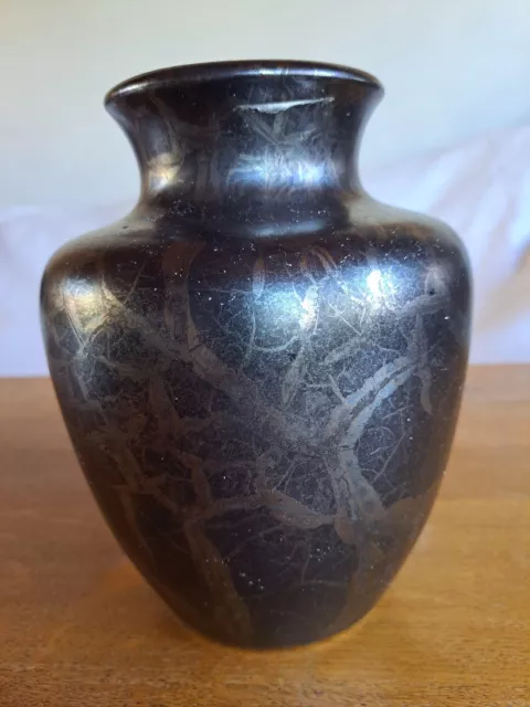 Dümler & Breiden Keramik Vase 033/20 mattschwarz/silber Craquelé 60er Jahre(?)