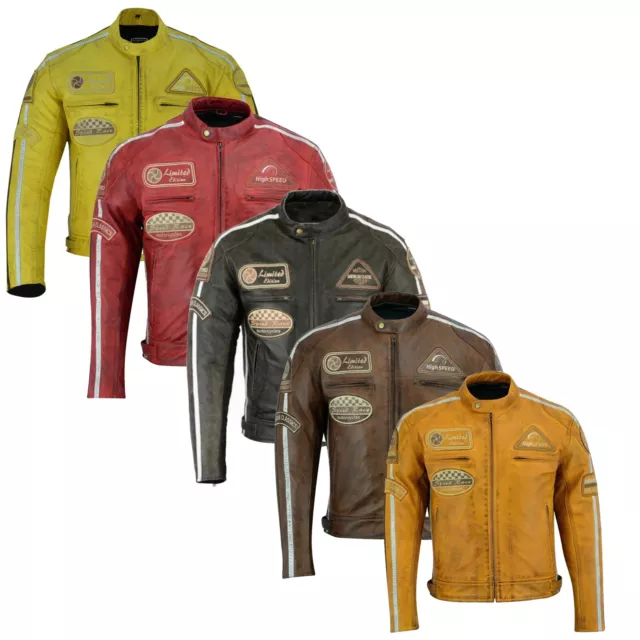 Retro Motorrad Lederjacke Motorradjacke Protektoren Biker Rocker Rindleder Jacke