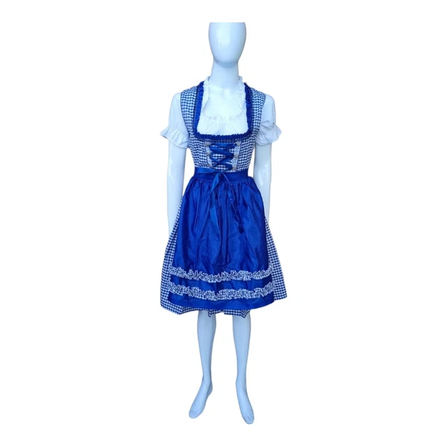 Blue checkred german women oktoberfest traditional dirndl dress