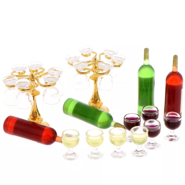 13Pcs/set 1:12 Dollhouse Miniature Wine Bottles Cup Holder Dollhouse AccessoX~RQ