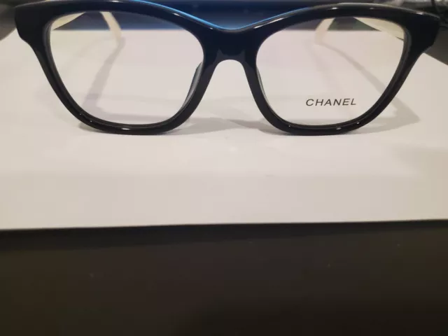 CHANEL CH3443 1656 Black and White CHANEL LOGO Eyeglasses 53/16