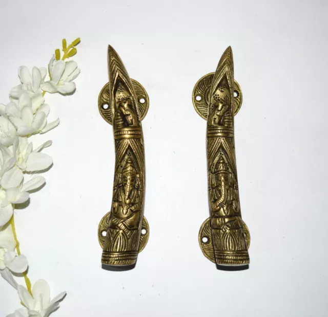 8'' Inches Ganpati Brass Door Handle Pair Religious Hindu God Décor Pull EK555