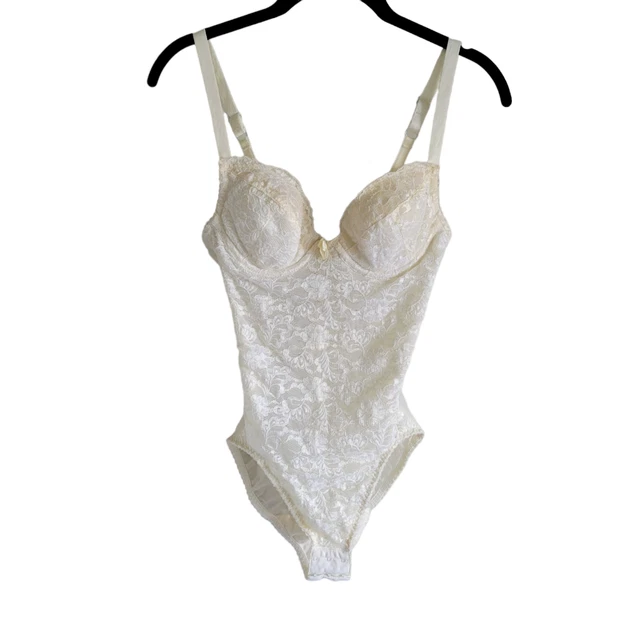 Vintage Subtract Ivory Lace Bodysuit Full Body All in One Girdle Size 34B
