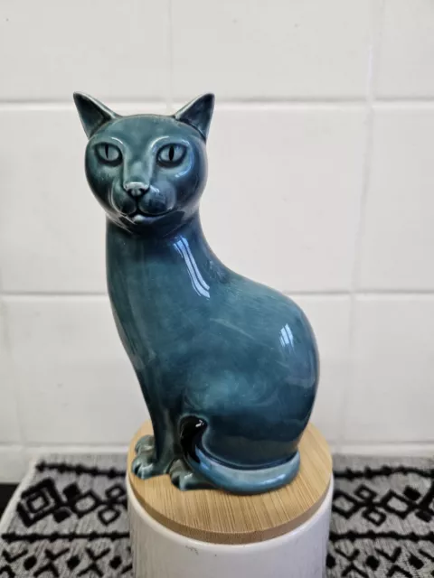 Vintage Poole Pottery Blue Glaze Ceramic Cat Figurine Ornament