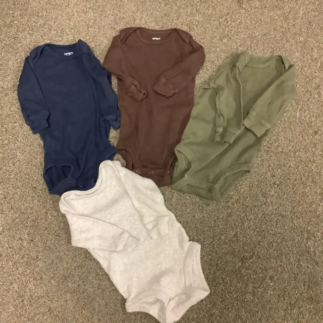LOT OF 4 BRAND NEW INFANT BOYS SIZE 3 Mos. OUTFIT LONG SLEEVE ONE PIECE Carters