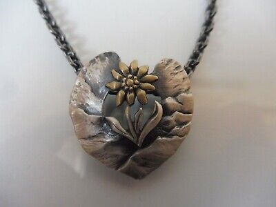 Beautiful, old Necklace with Pendant: Edelweiss, 925 Silver, 30,1Gramm