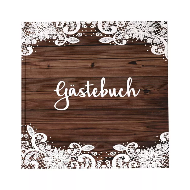 Gästebuch Holz mit weißer Spitze Hochzeit Hochzeitsalbum Vintage Boho