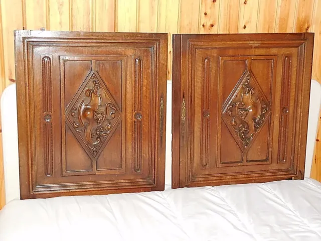 Lot of 2 French Antique Handcarved Wood Door Panel